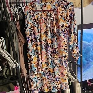 Anne Cole Blue and Orange Floral Swim Top